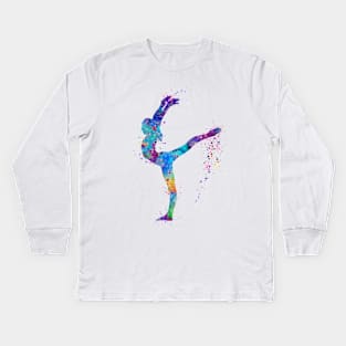 Girl Gymnastics Watercolor Silhouette Kids Long Sleeve T-Shirt